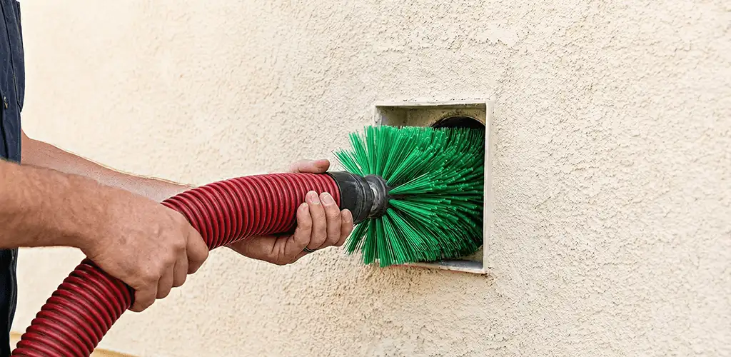 Air duct cleaning brush removing debris from a vent opening in Anaheim, CA