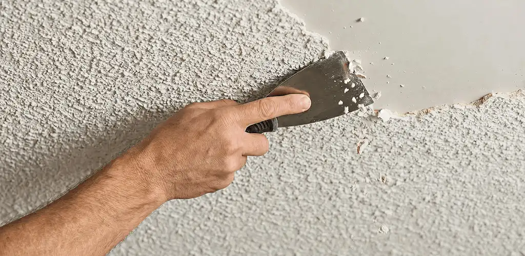 Popcorn ceiling removal scraping off textured ceiling finish in Anaheim, CA