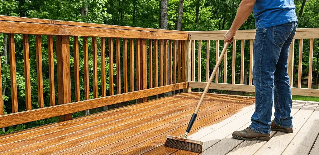 Deck staining and sealing application on a wood deck in Anaheim, CA
