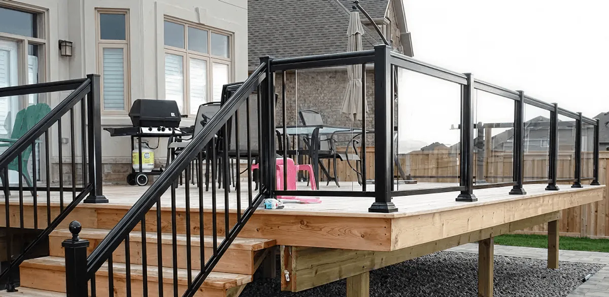 Handrail installation on a deck staircase for safety and code compliance in Anaheim, CA