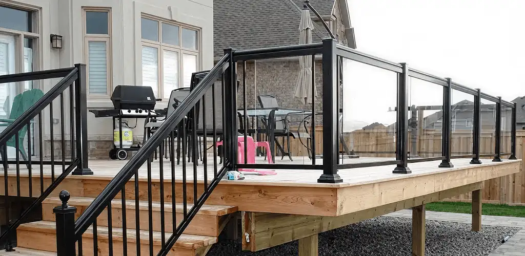 Handrail installation on a deck staircase for safety and code compliance in Anaheim, CA