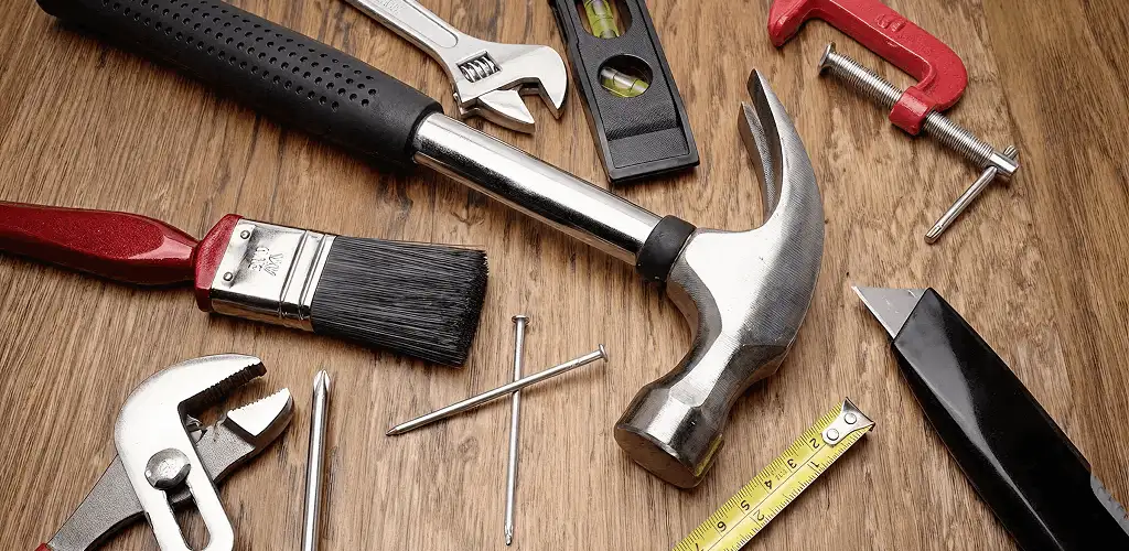 Handyman tools laid out for home repair and maintenance work in Anaheim, CA