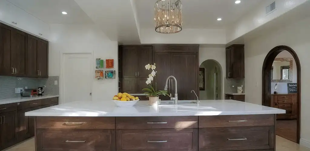 Cabinet refacing project with updated kitchen cabinets and island in Anaheim, CA