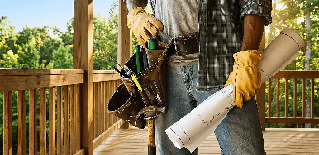 Professional handyman with tool belt ready for home repairs in Anaheim, CA