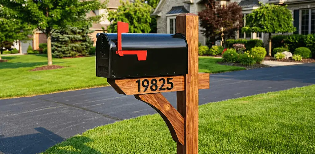 New mailbox installation with post and address number for a home in Anaheim, CA