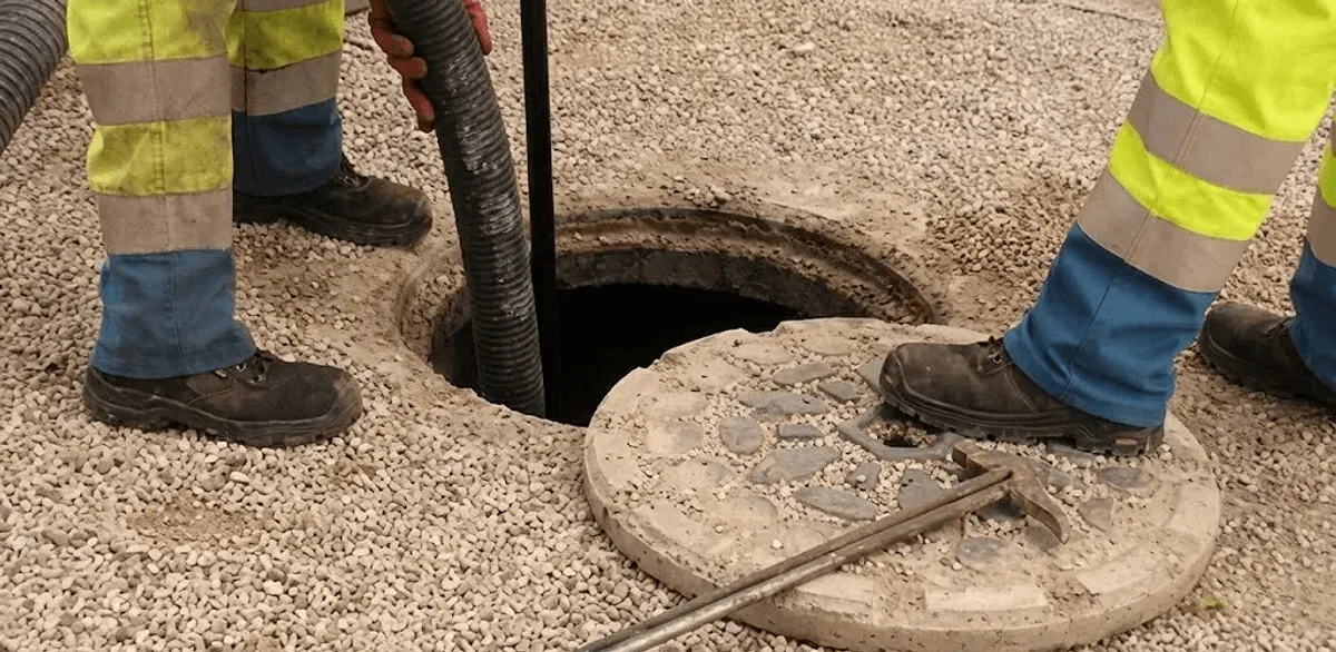Drain cleaning crew clearing a sewer access point with professional equipment in Anaheim, CA