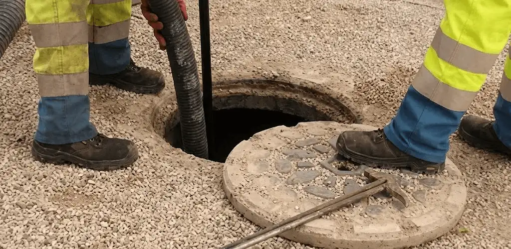Drain cleaning crew clearing a sewer access point with professional equipment in Anaheim, CA